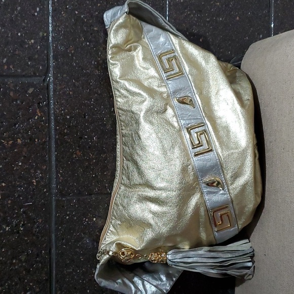 VINTAGE PAUL JOSEPH HANDBAG  GOLD SILVER PURSE RETRO BAG MOBWIFE - Picture 1 of 9